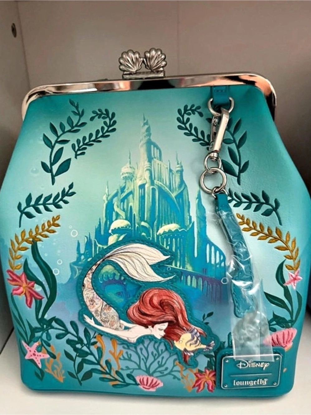 Disney Loungefly Mermaid Castle Kiss-Lock Wristlet in Turquoise NWT